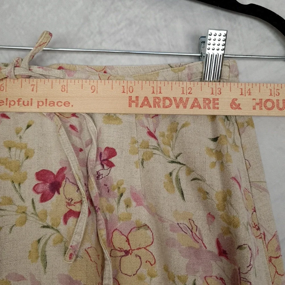 Liz Claiborne Skirt Womens 4 Petite Beige Pink Yellow Floral Linen Blend Midi